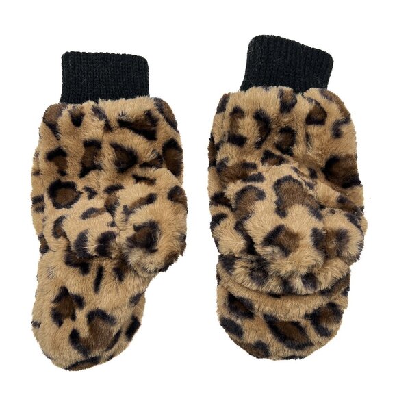 Britt's Knits Leopard Print Convertible Mittens Plush Vegan Fur Gloves - OS - Picture 6 of 7